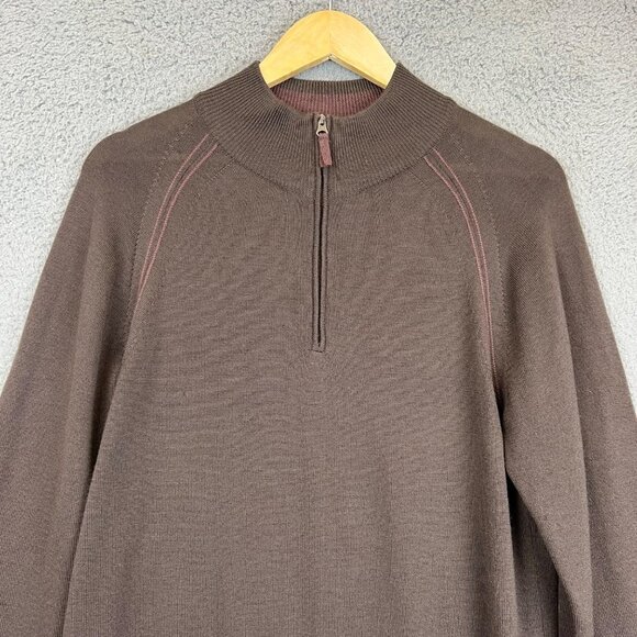 Horny Toad Men's Small Brown 100% Merino Wool Quarter Zip Pullover Sweater - Picture 3 of 7